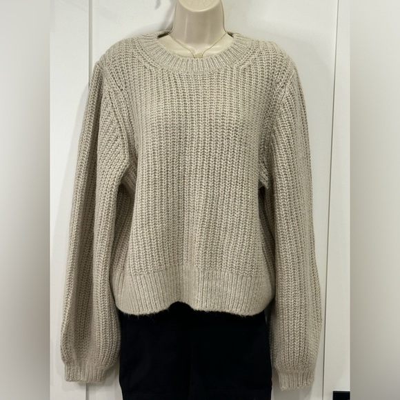 Boden Chunky Knit Sweater Ribbed Wool Alpaca Crewneck Beige Large Quiet Luxury - Picture 4 of 12